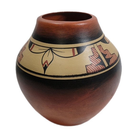 mexican pottery vase Southwestern Native Burnt Orange Signed - Picture 2 of 8